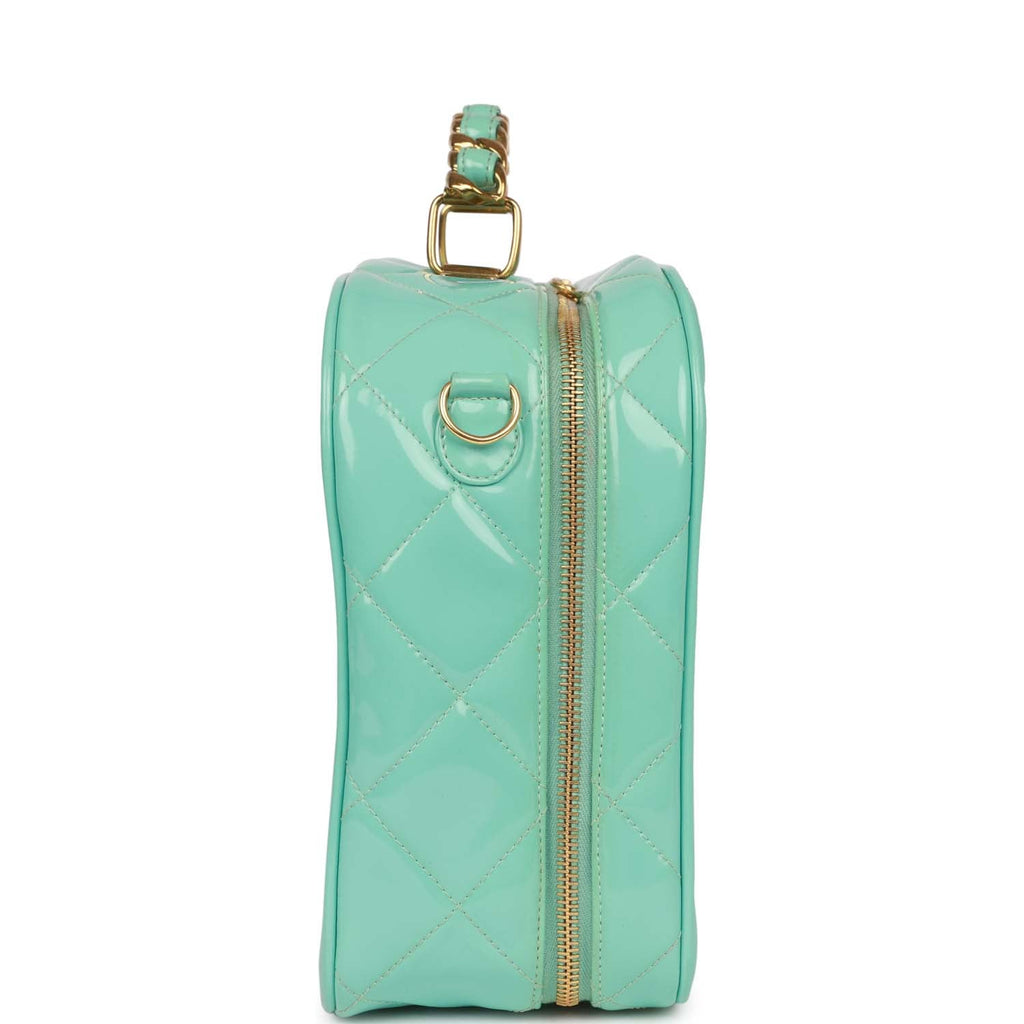 Chanel Vintage Vanity Case Bag Turquoise Patent Gold Hardware