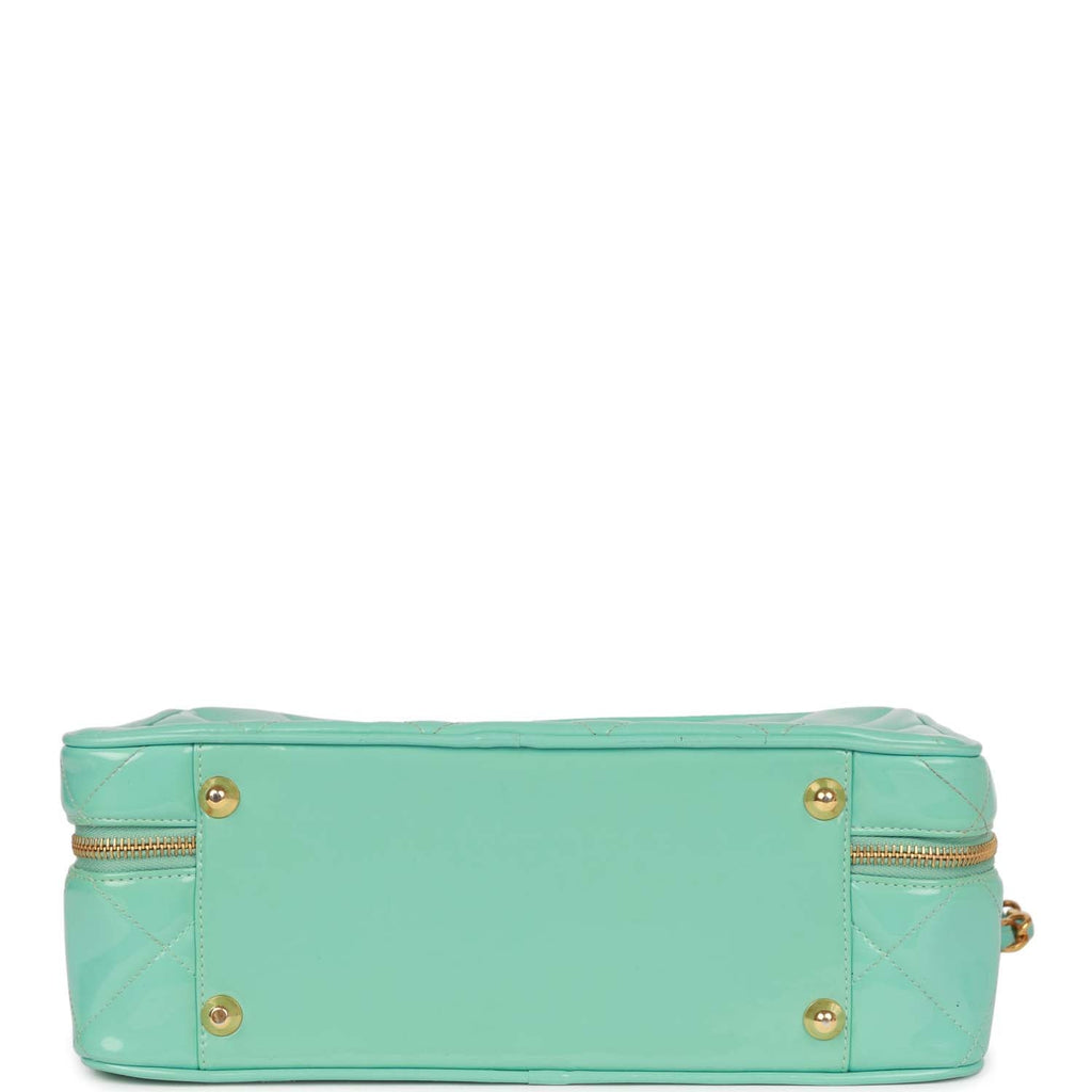 Chanel Vintage Vanity Case Bag Turquoise Patent Gold Hardware