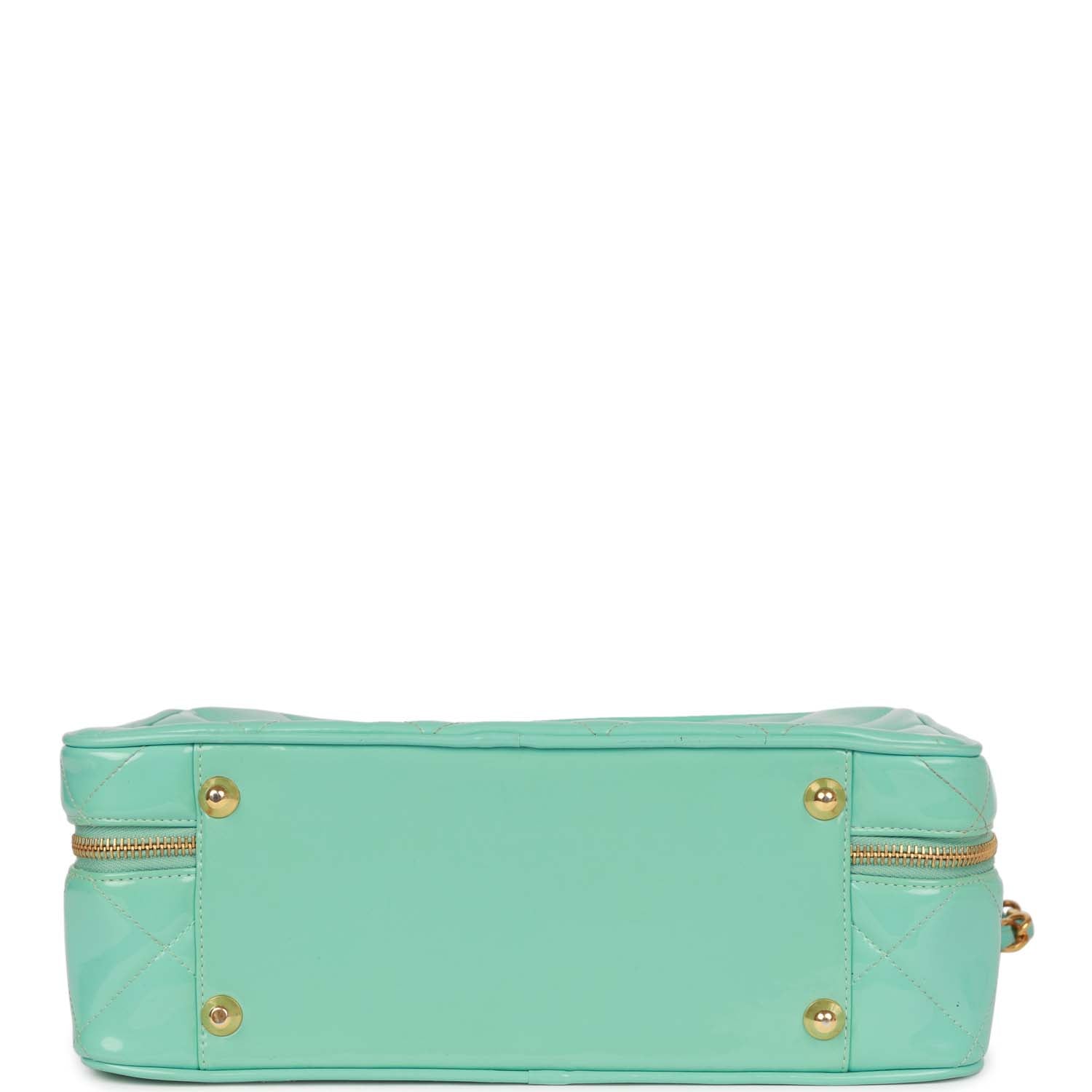 Chanel Vintage Vanity Case Bag Turquoise Patent Gold Hardware
