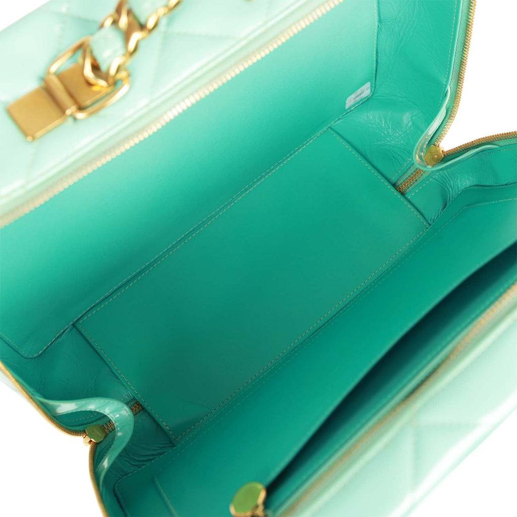 Chanel Vintage Vanity Case Bag Turquoise Patent Gold Hardware