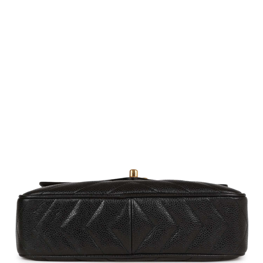 Chanel Vintage Small Chevron Tassel Camera Bag Black Caviar Gold Hardware