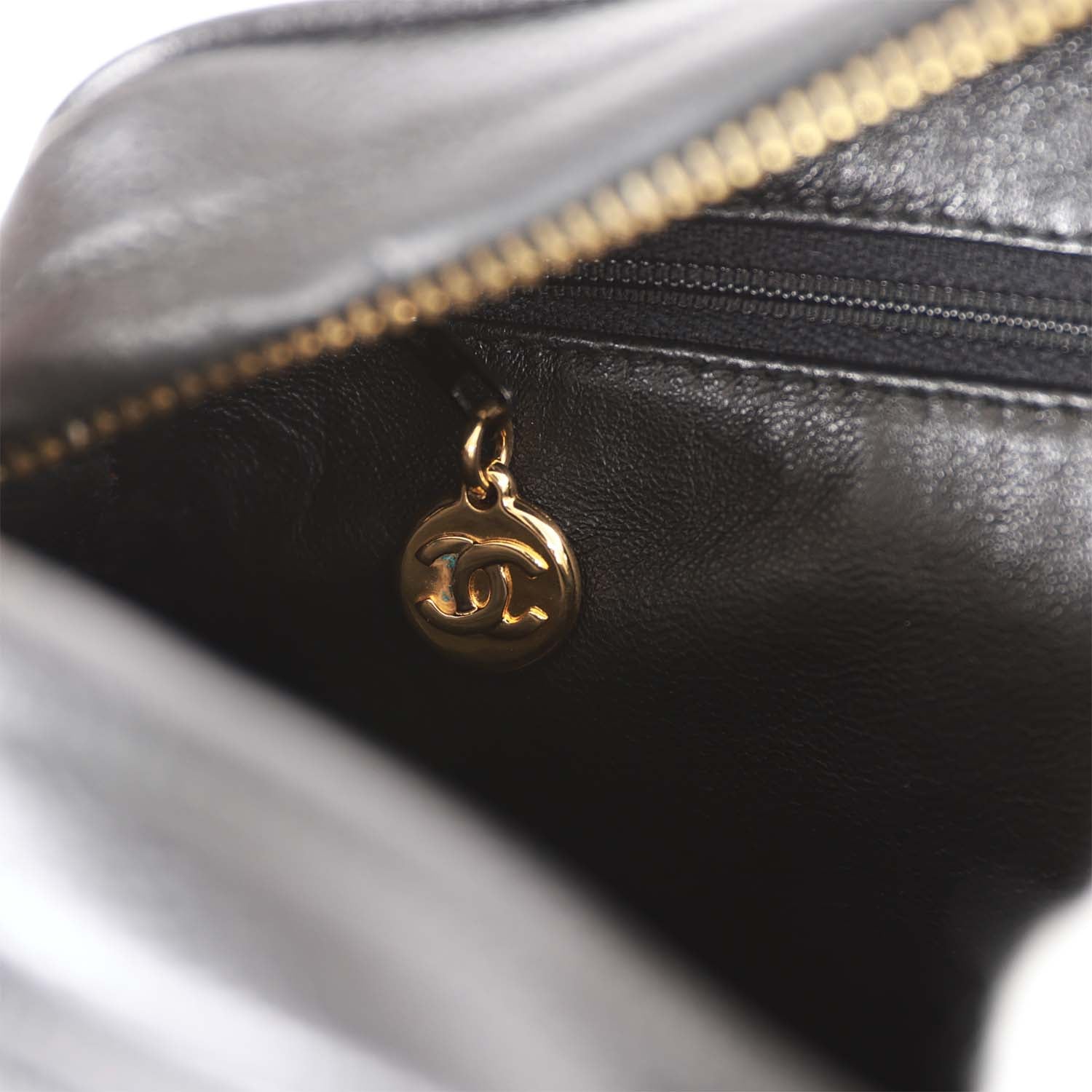 Chanel Vintage Small Chevron Tassel Camera Bag Black Caviar Gold Hardware
