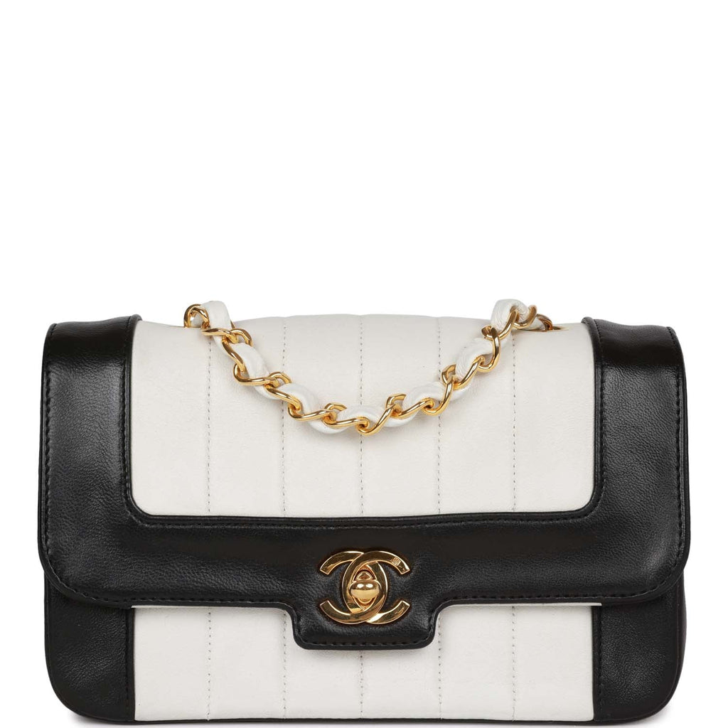 Chanel Vintage Mini Mademoiselle Bag Black and White Lambskin Gold Hardware