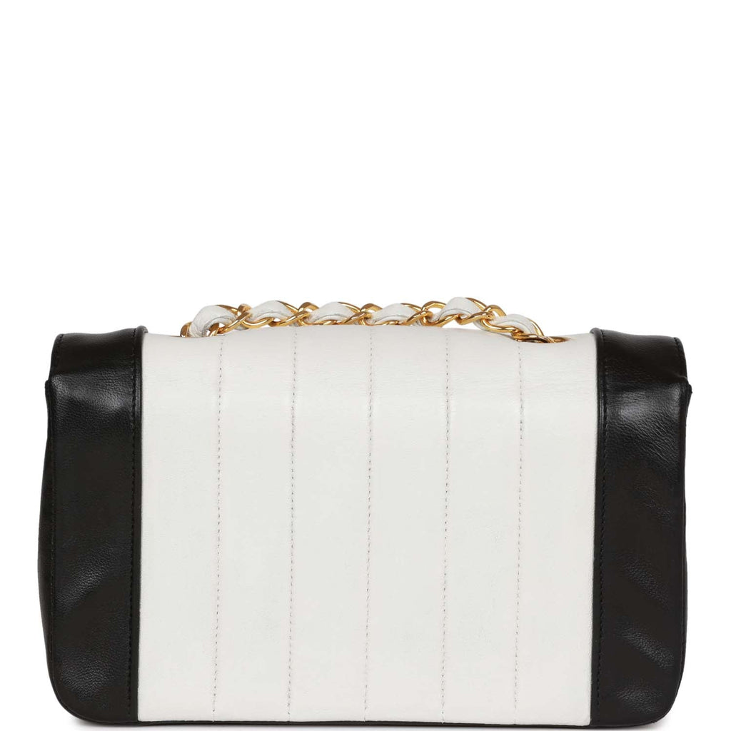 Chanel Vintage Mini Mademoiselle Bag Black and White Lambskin Gold Hardware