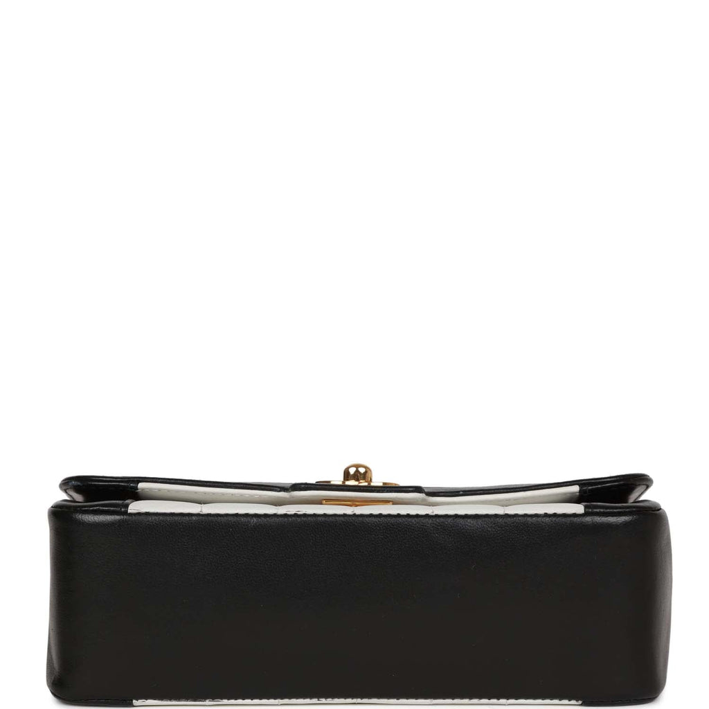 Chanel Vintage Mini Mademoiselle Bag Black and White Lambskin Gold Hardware