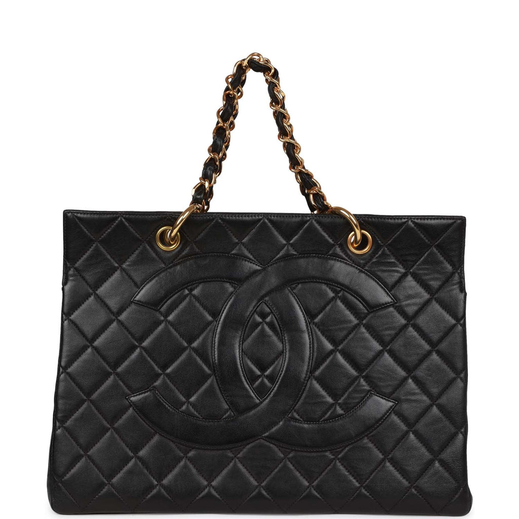 Chanel Vintage Grand CC Timeless Tote Bag Black Lambskin Gold Hardware