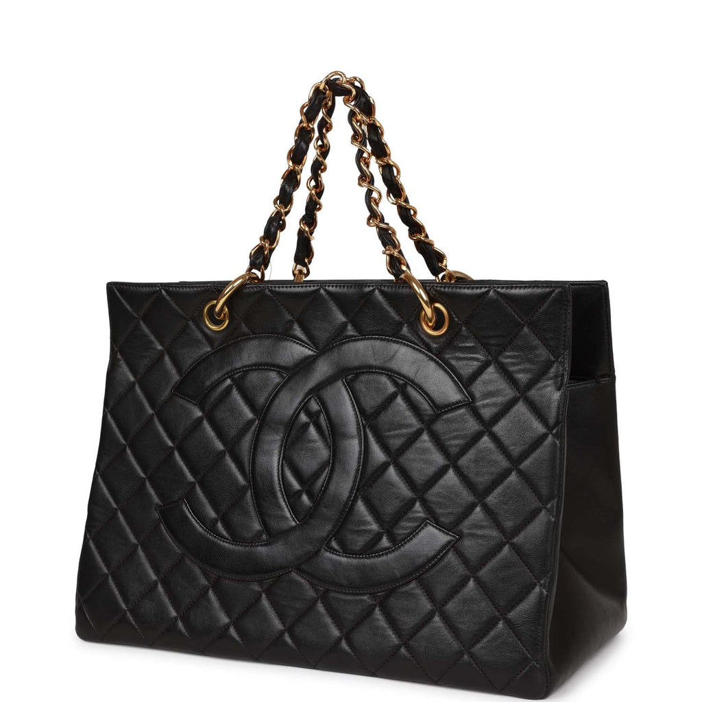 Chanel Vintage Grand CC Timeless Tote Bag Black Lambskin Gold Hardware