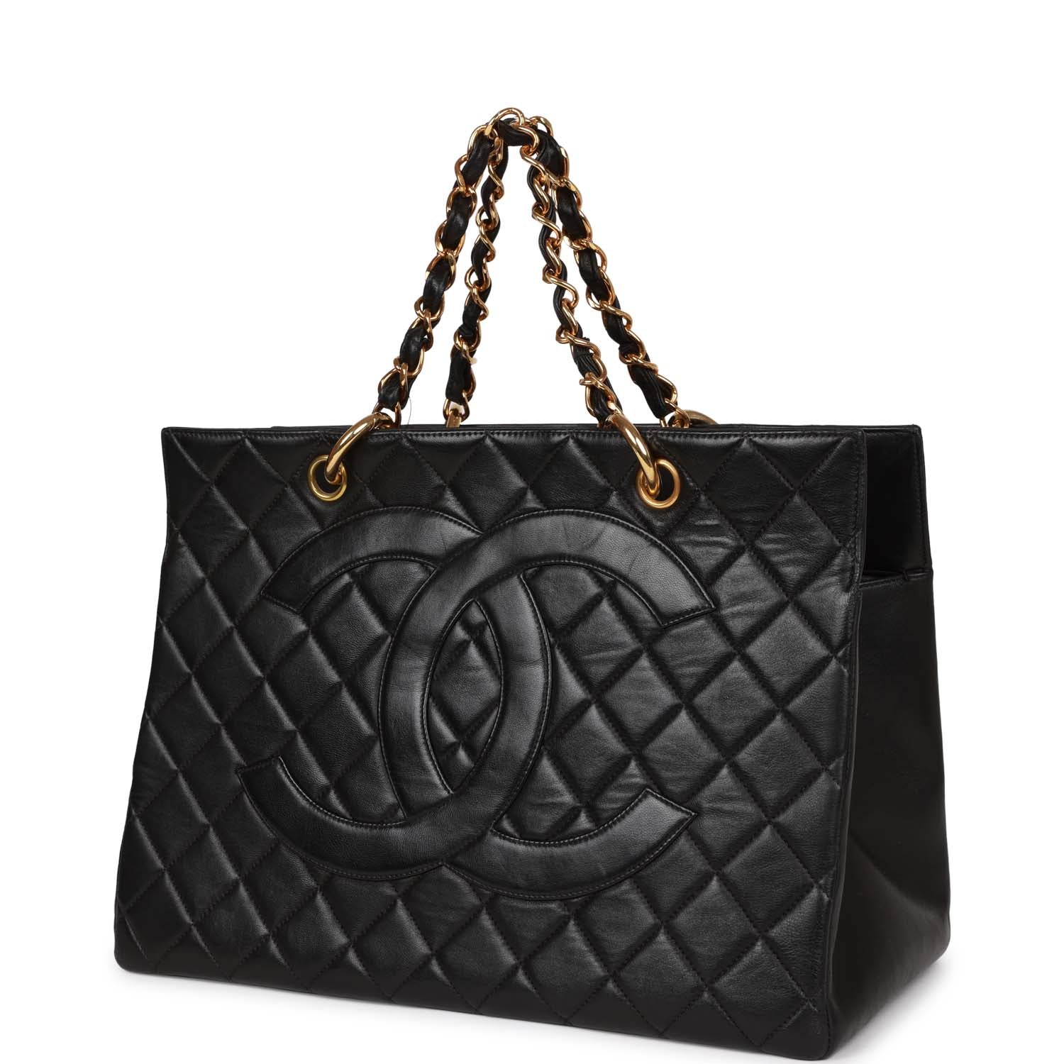 Chanel Vintage Grand CC Timeless Tote Bag Black Lambskin Gold Hardware