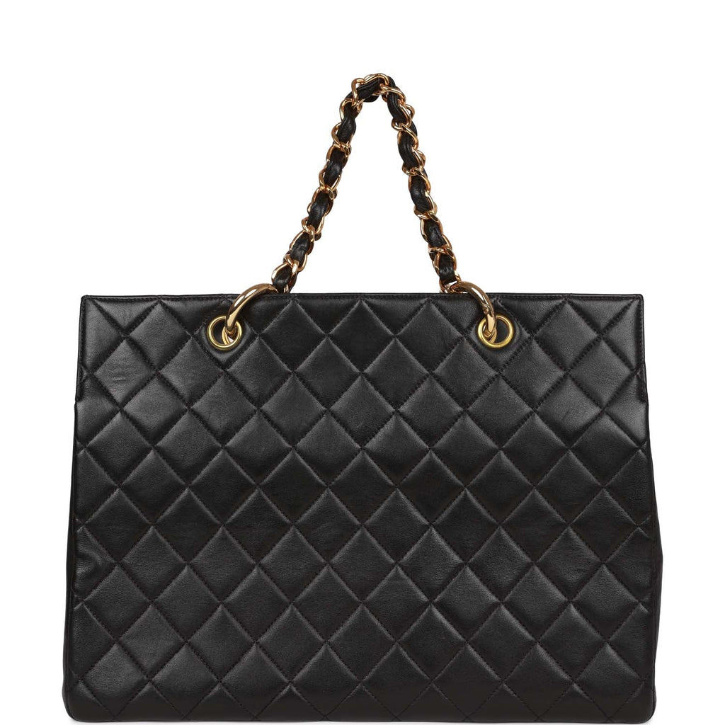Chanel Vintage Grand CC Timeless Tote Bag Black Lambskin Gold Hardware