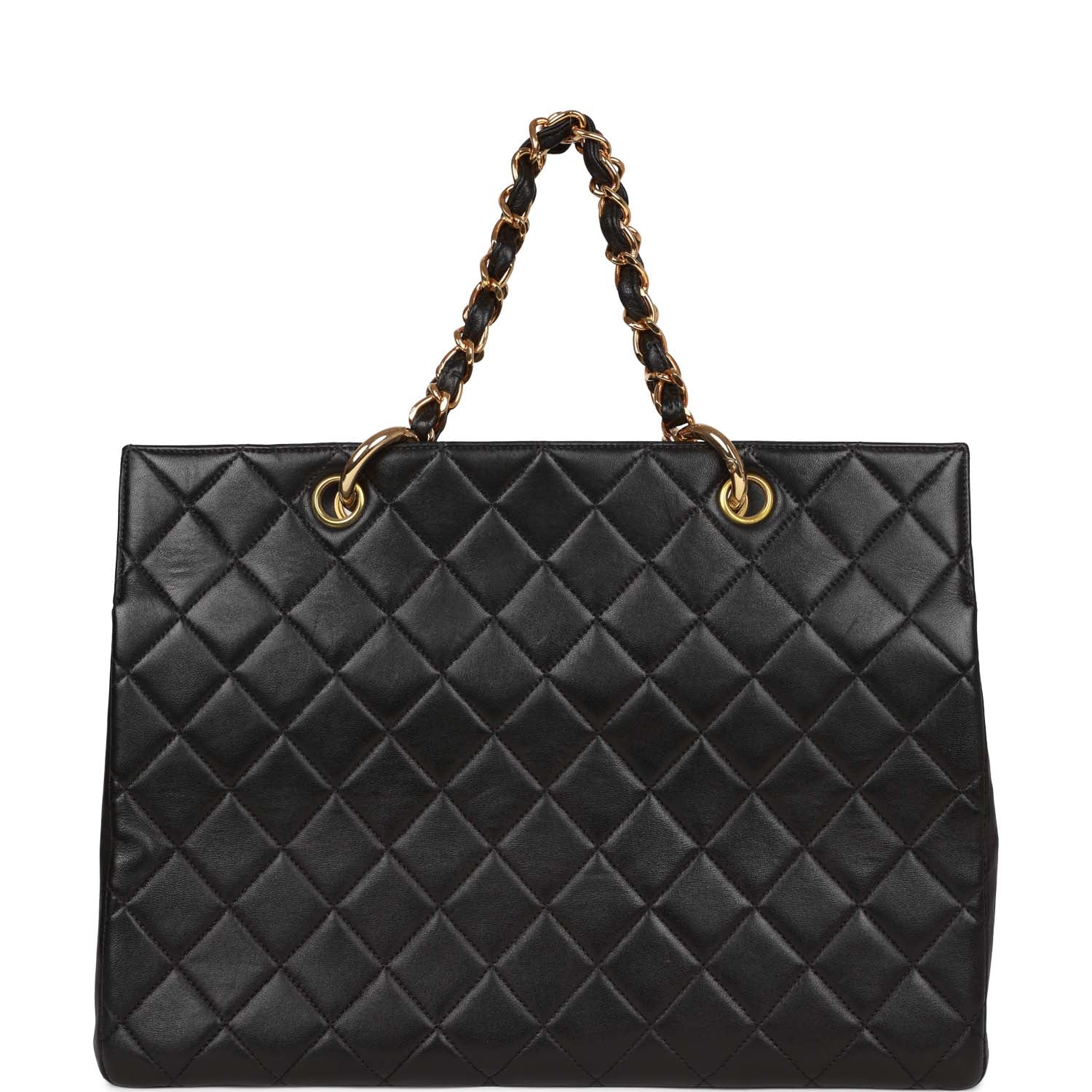 Chanel Vintage Grand CC Timeless Tote Bag Black Lambskin Gold Hardware