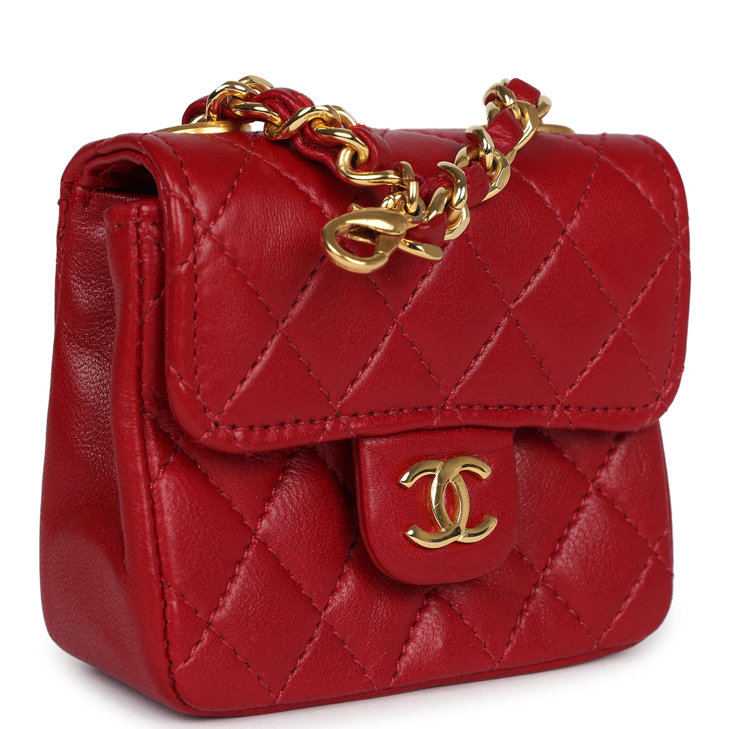 Chanel Vintage Micro Belt Flap Bag Red Lambskin Gold Hardware