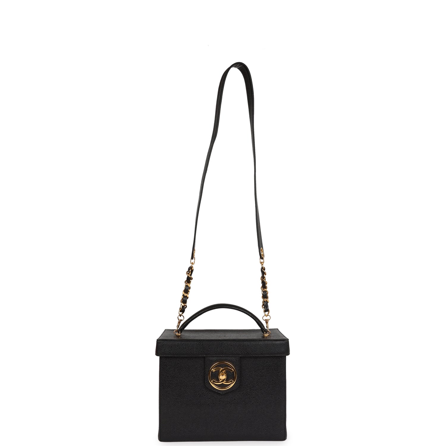 Chanel Vintage Large Vanity Bag Black Caviar Gold Hardware