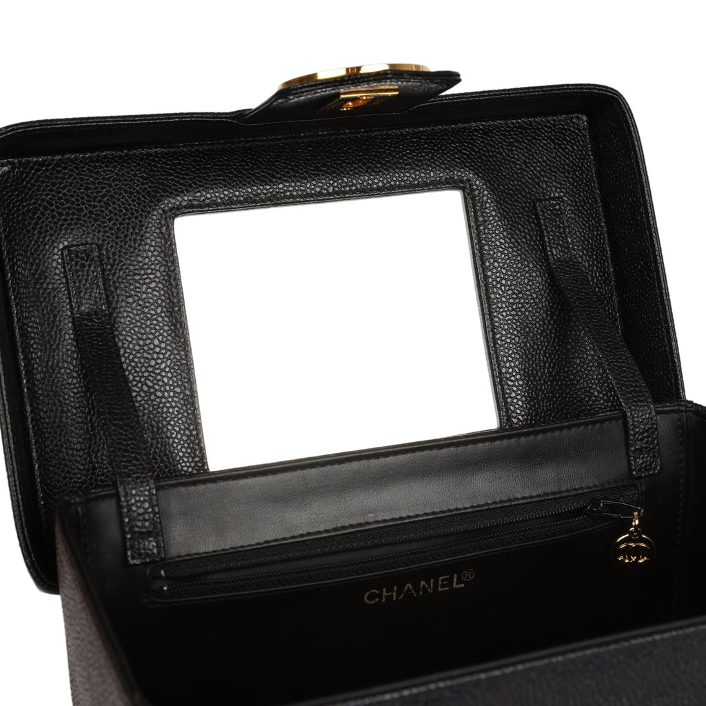 Chanel Vintage Large Vanity Bag Black Caviar Gold Hardware