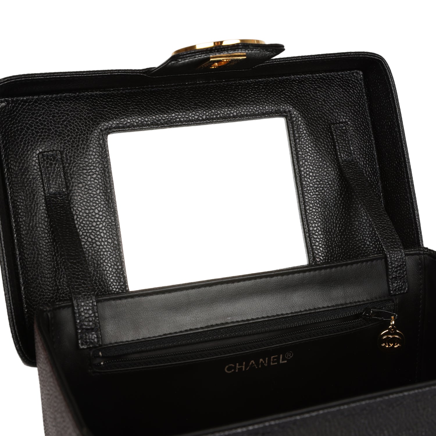Chanel Vintage Large Vanity Bag Black Caviar Gold Hardware