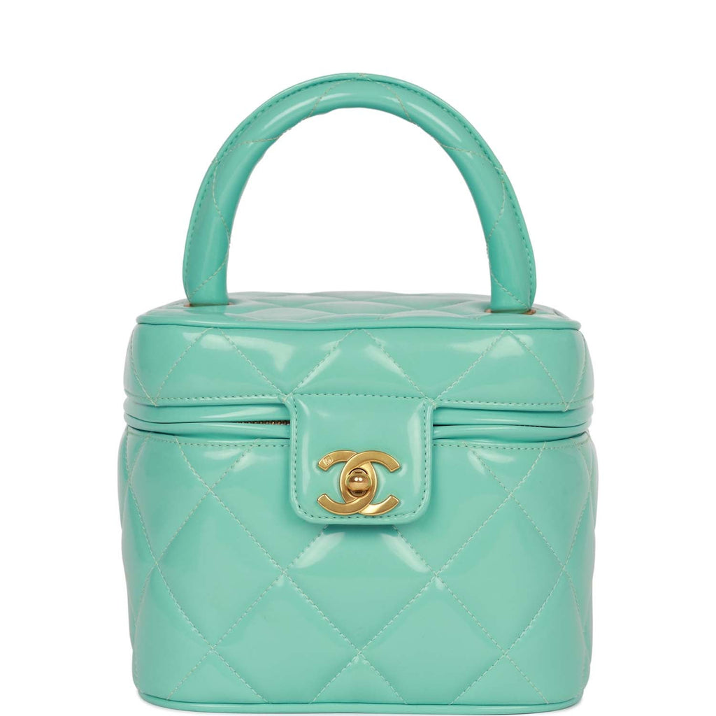 Chanel Vintage Vanity Heart Mirror Bag Turquoise Patent Gold Hardware