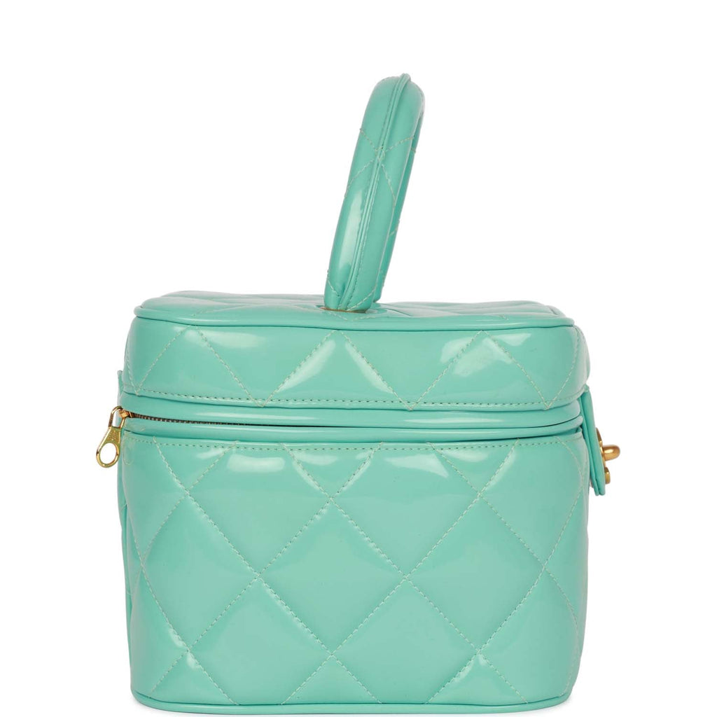 Chanel Vintage Vanity Heart Mirror Bag Turquoise Patent Gold Hardware