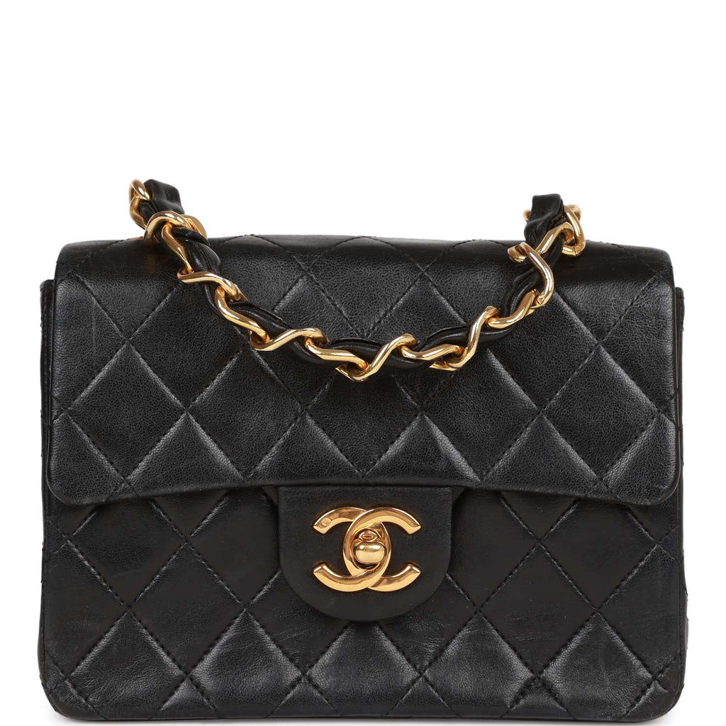 Chanel Vintage Mini Flap Chain Handle Bag Black Lambskin Gold Hardware
