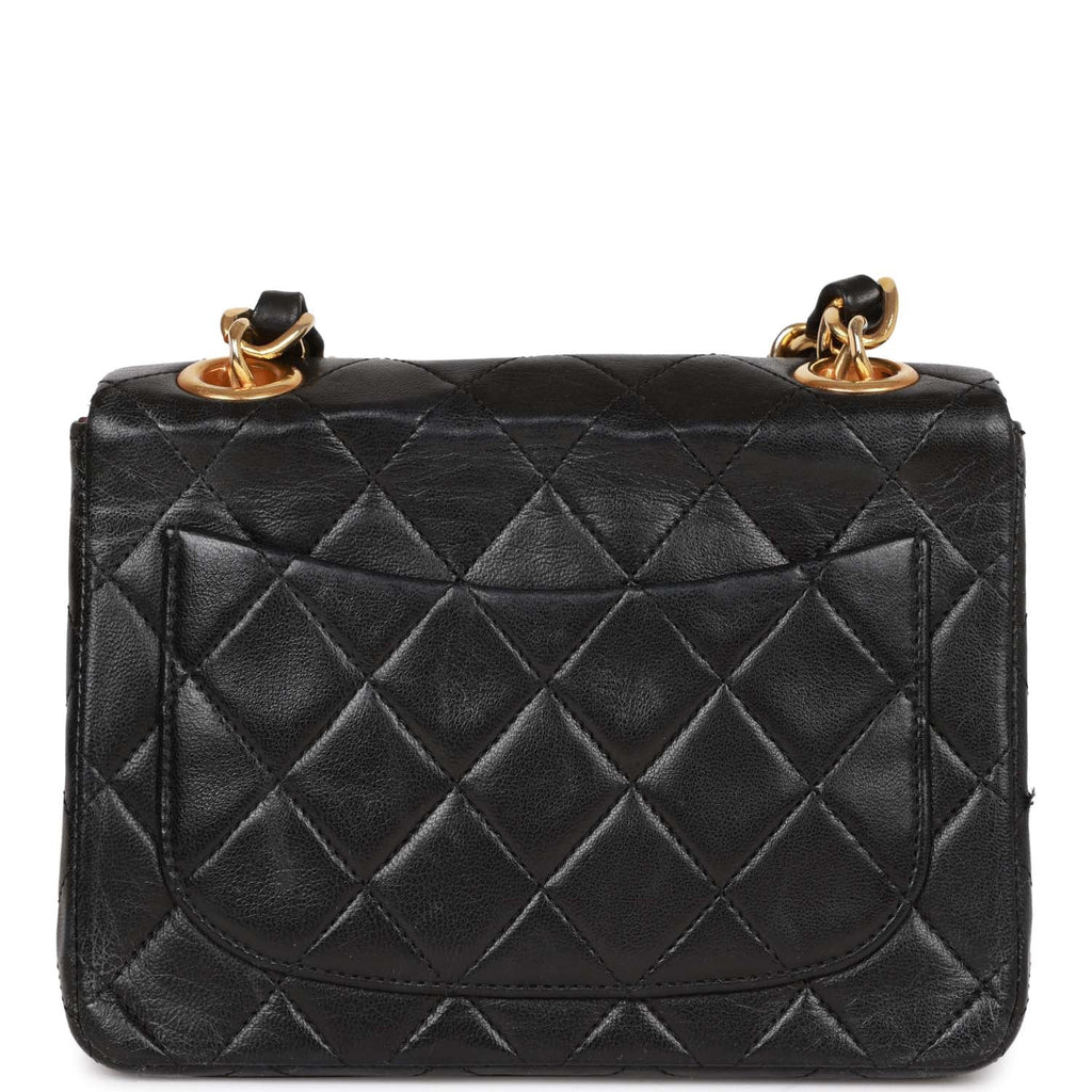 Chanel Vintage Mini Flap Chain Handle Bag Black Lambskin Gold Hardware