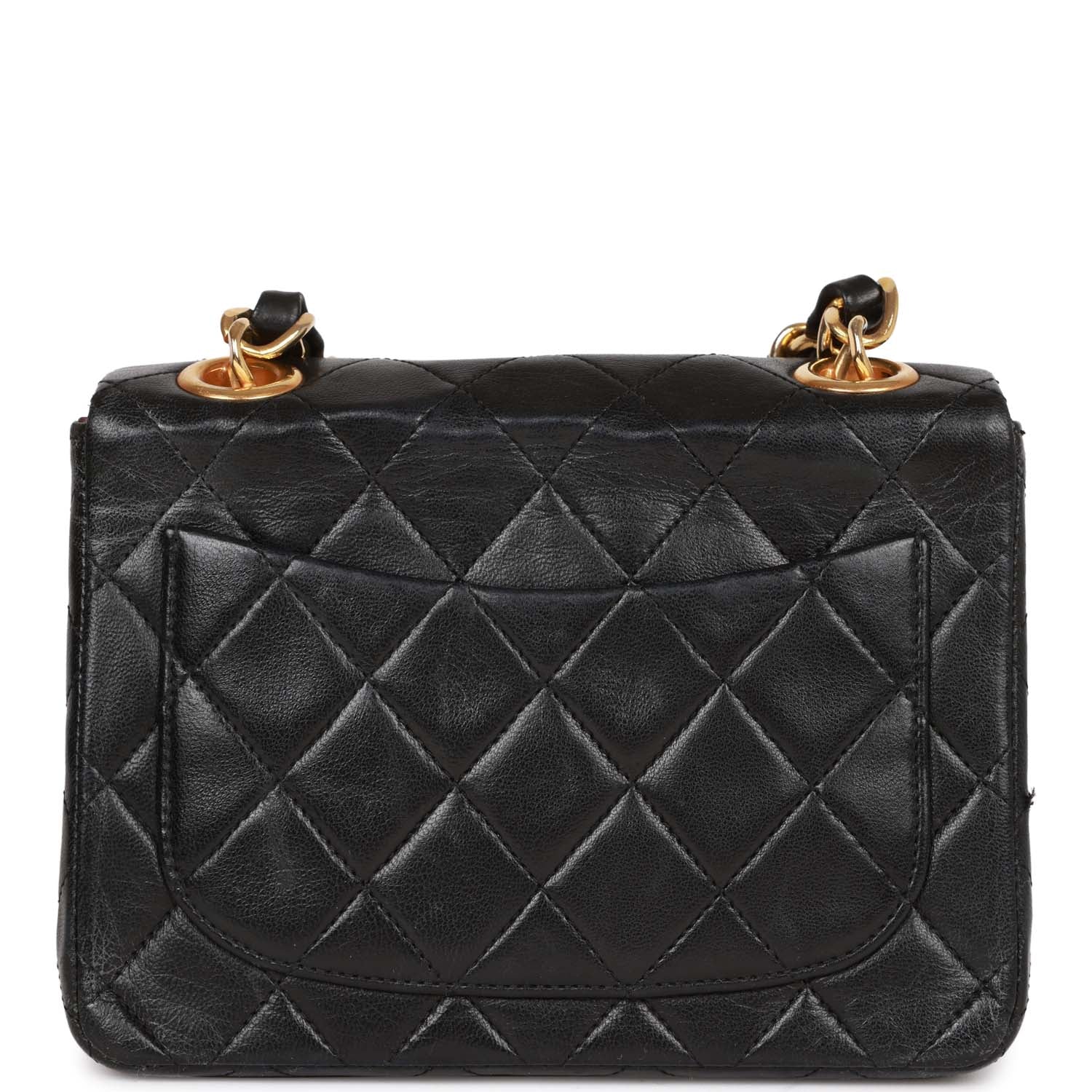 Chanel Vintage Mini Flap Chain Handle Bag Black Lambskin Gold Hardware