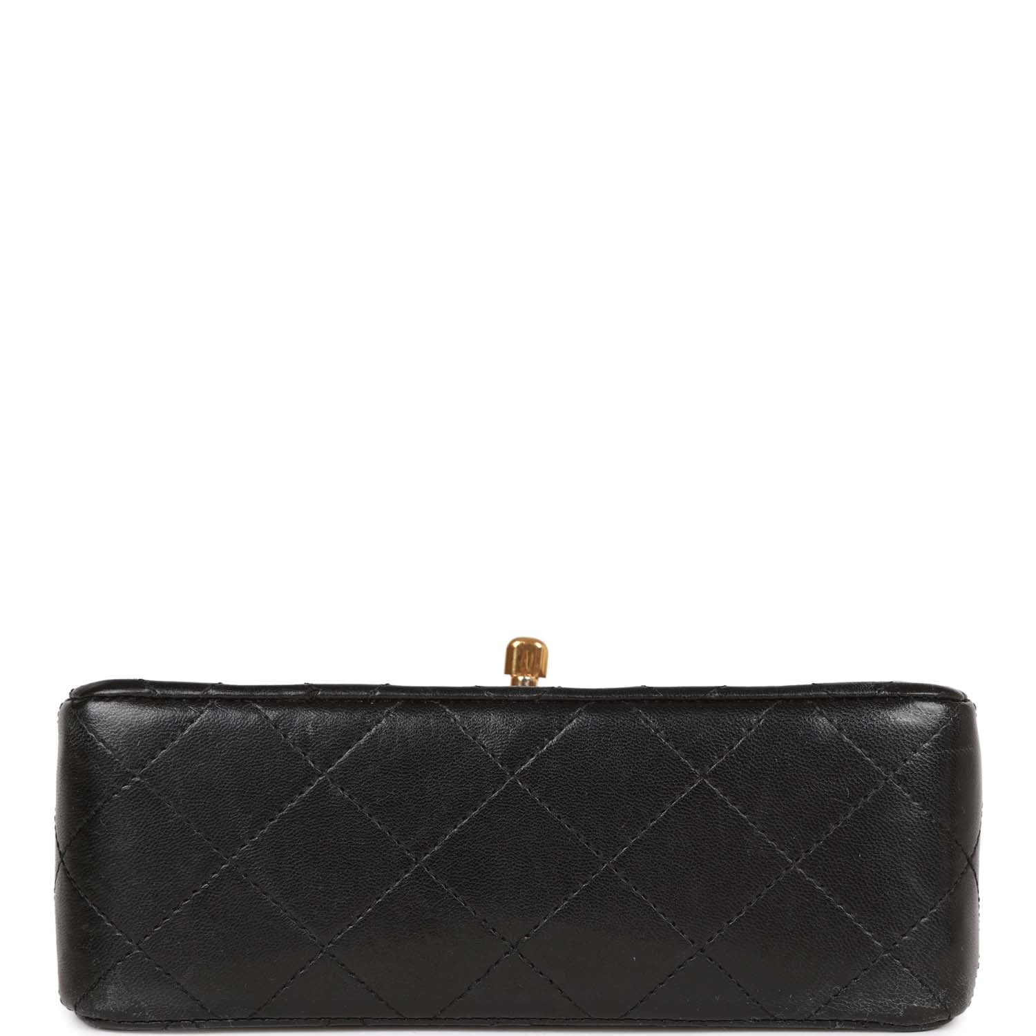 Chanel Vintage Mini Flap Chain Handle Bag Black Lambskin Gold Hardware