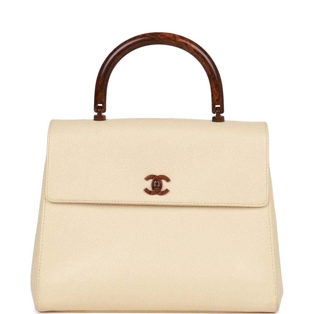 Chanel Vintage Wood Top Handle Kelly Ivory Caviar