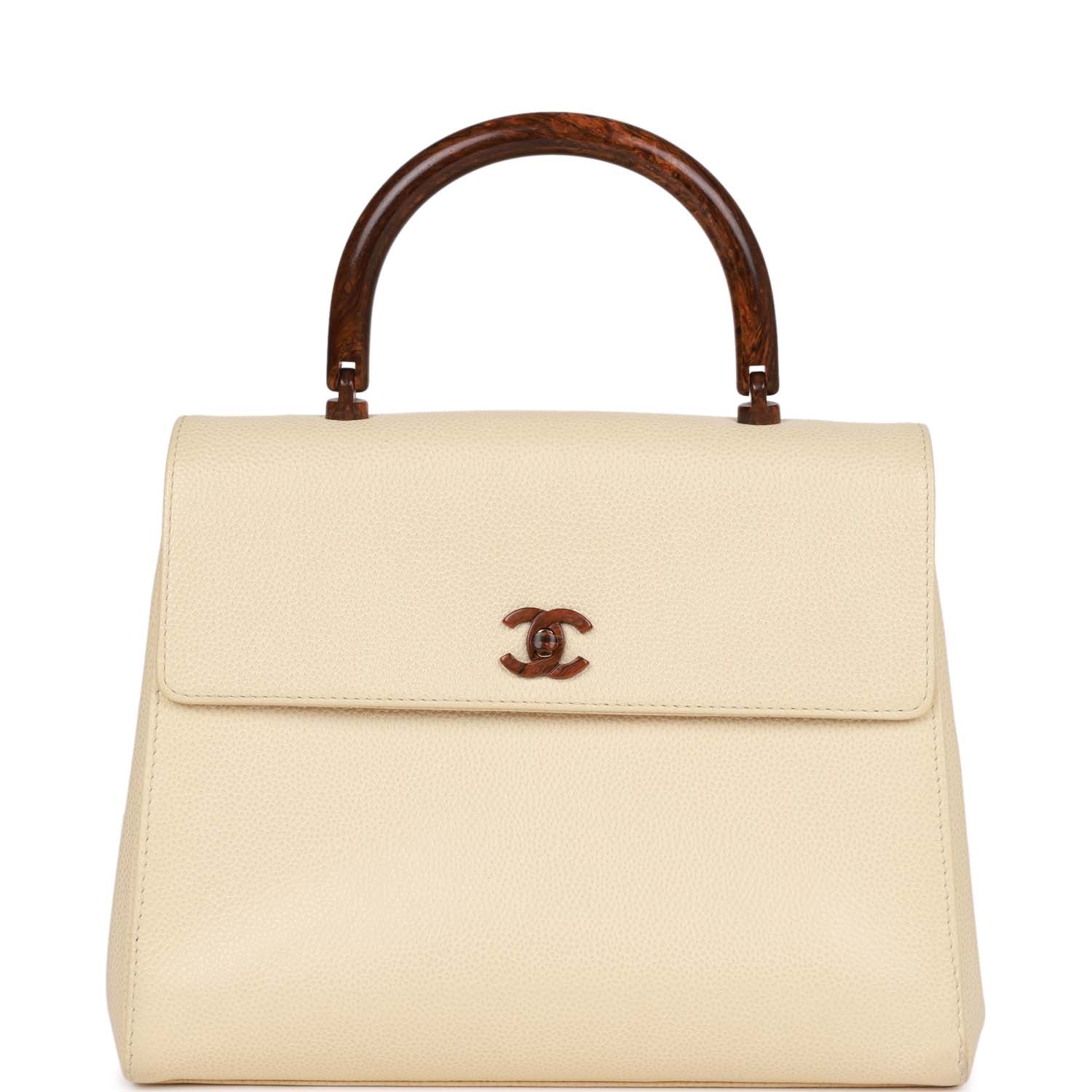 Chanel Vintage Wood Top Handle Kelly Ivory Caviar