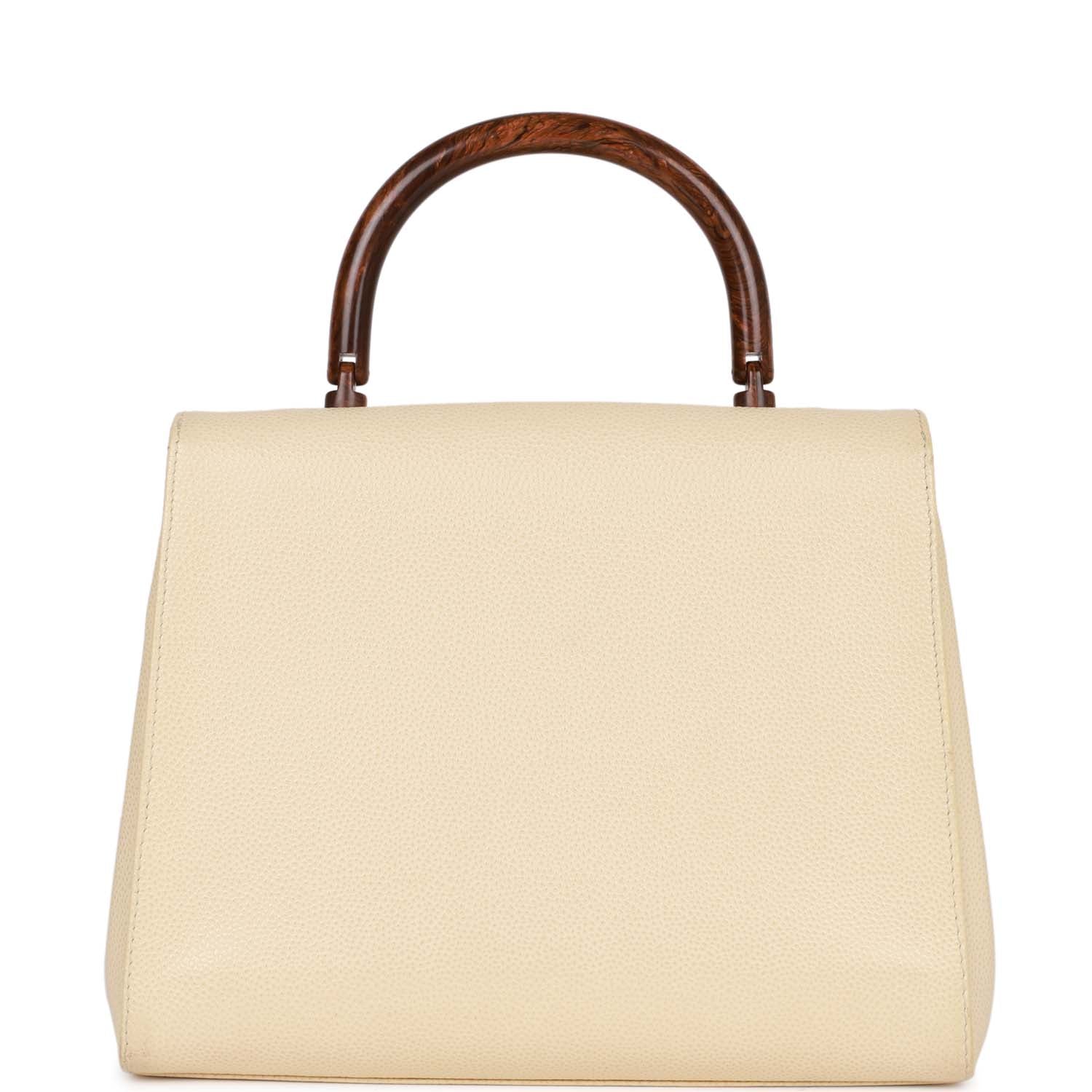 Chanel Vintage Wood Top Handle Kelly Ivory Caviar
