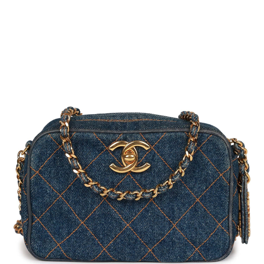 Chanel Vintage Mini Camera Bag Blue Denim Gold Hardware