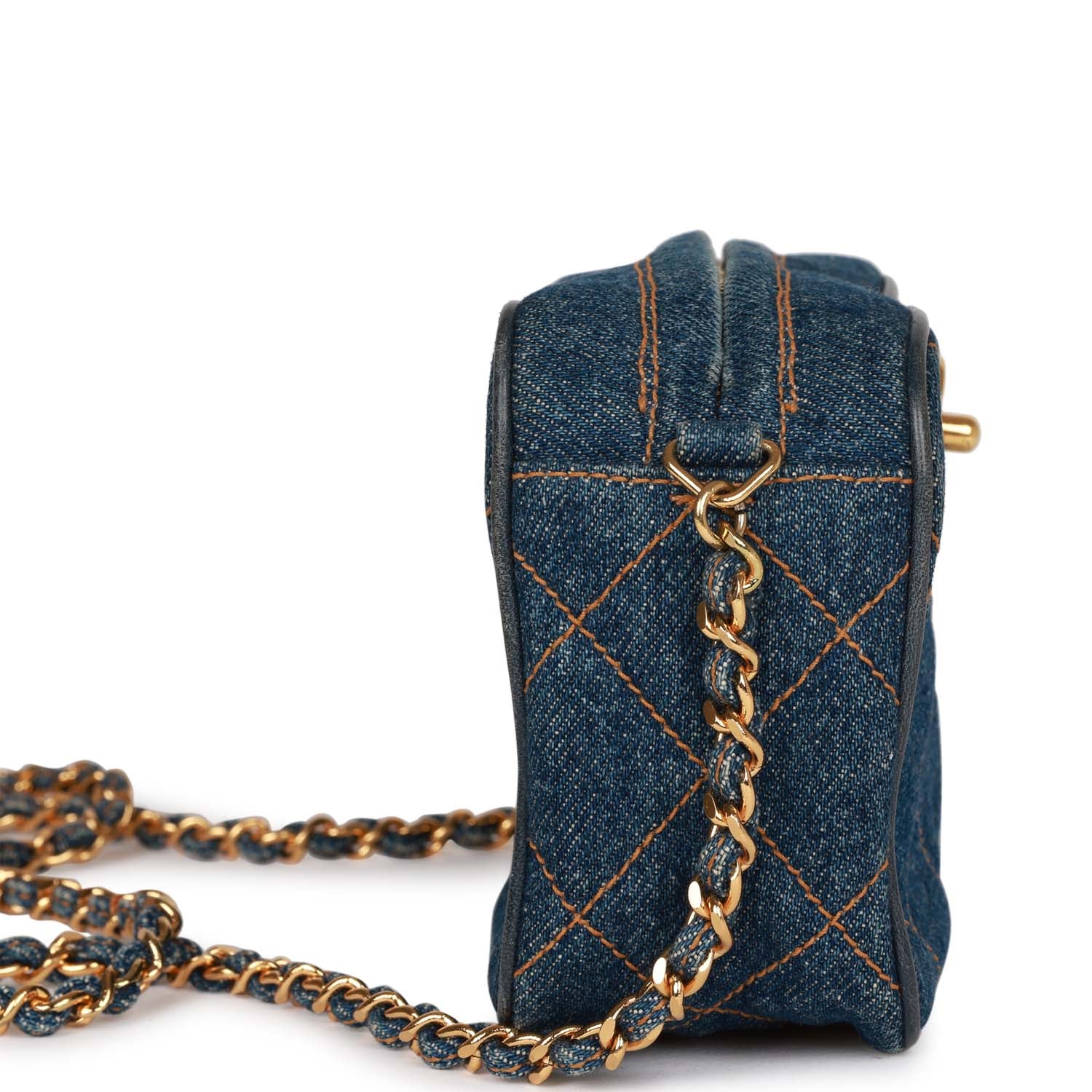 Chanel Vintage Mini Camera Bag Blue Denim Gold Hardware