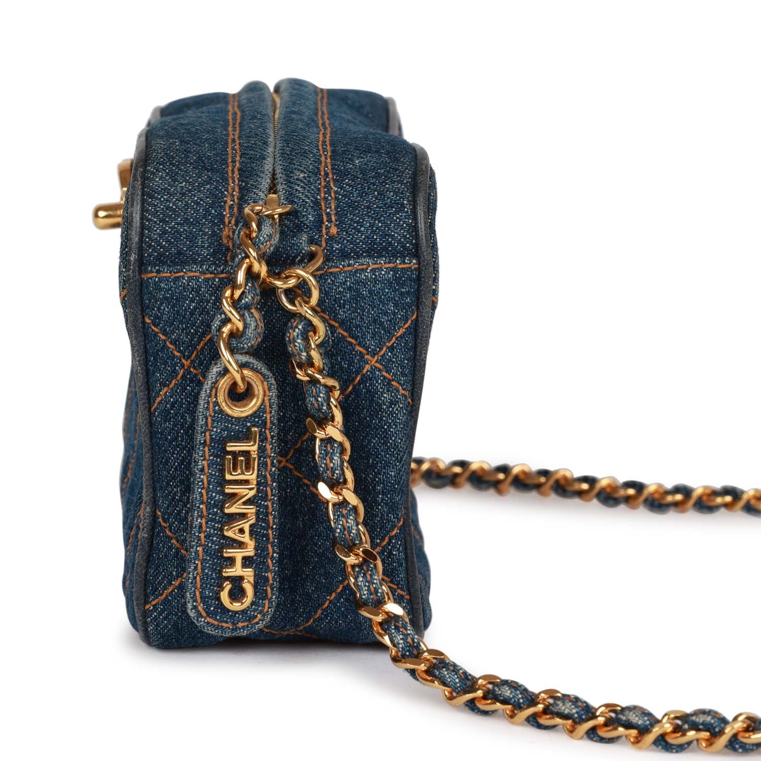 Chanel Vintage Mini Camera Bag Blue Denim Gold Hardware