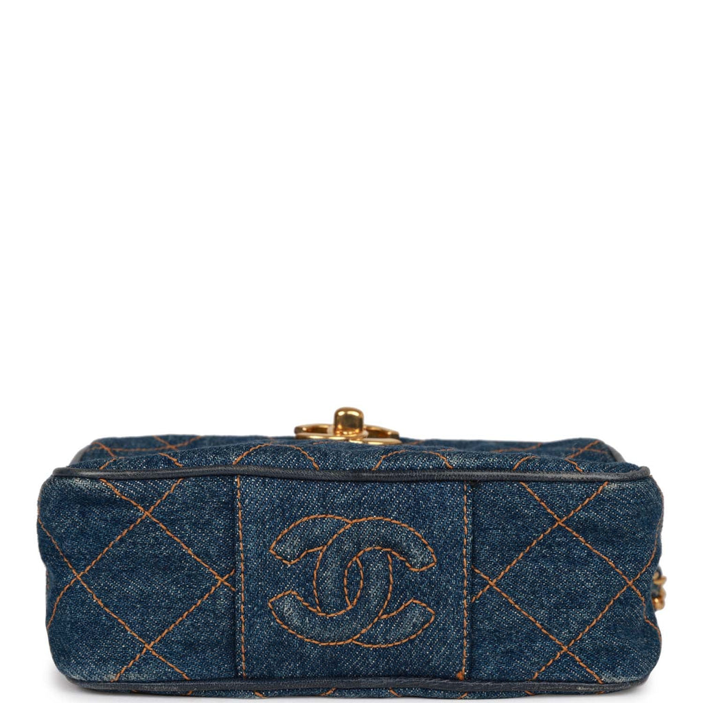 Chanel Vintage Mini Camera Bag Blue Denim Gold Hardware