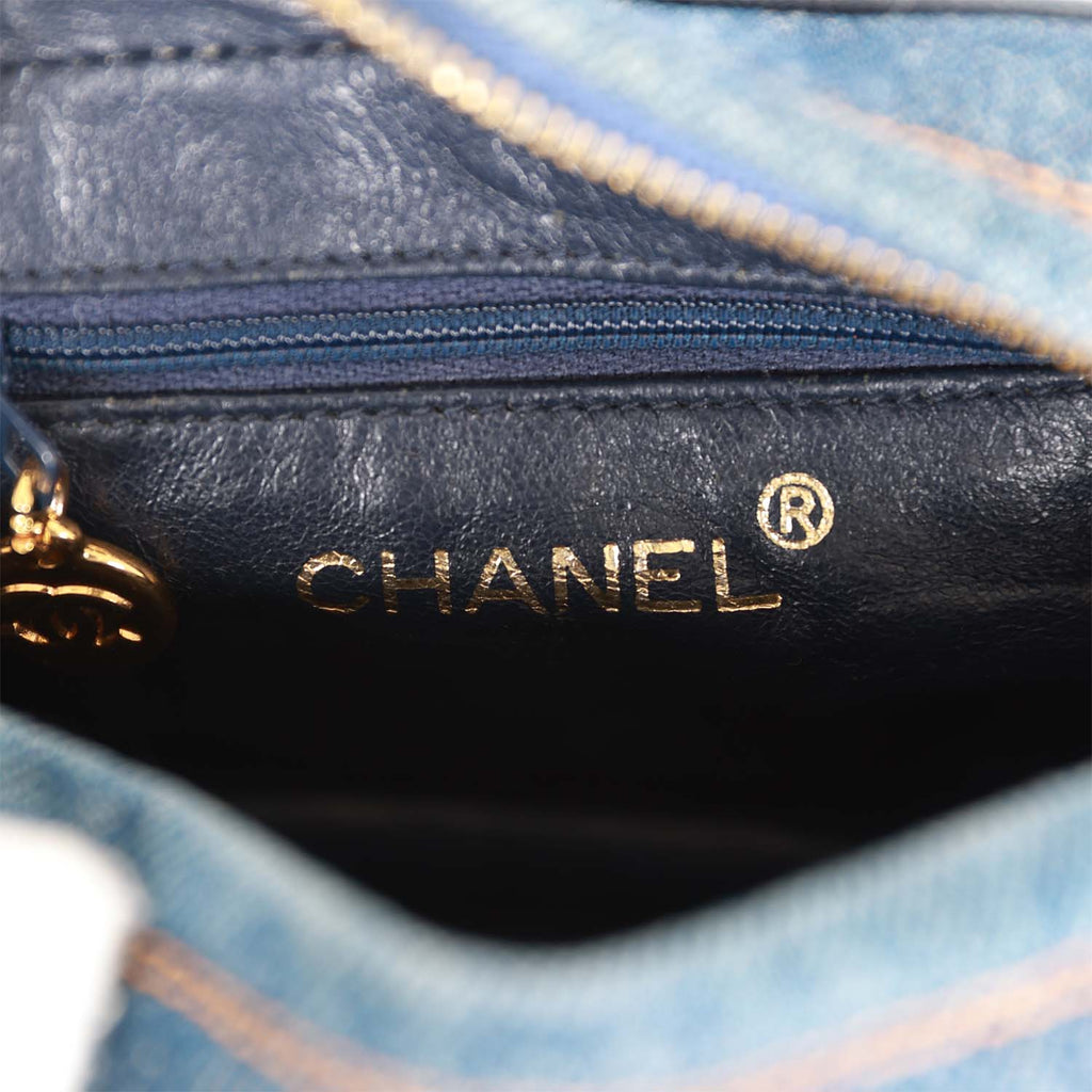 Chanel Vintage Mini Camera Bag Blue Denim Gold Hardware