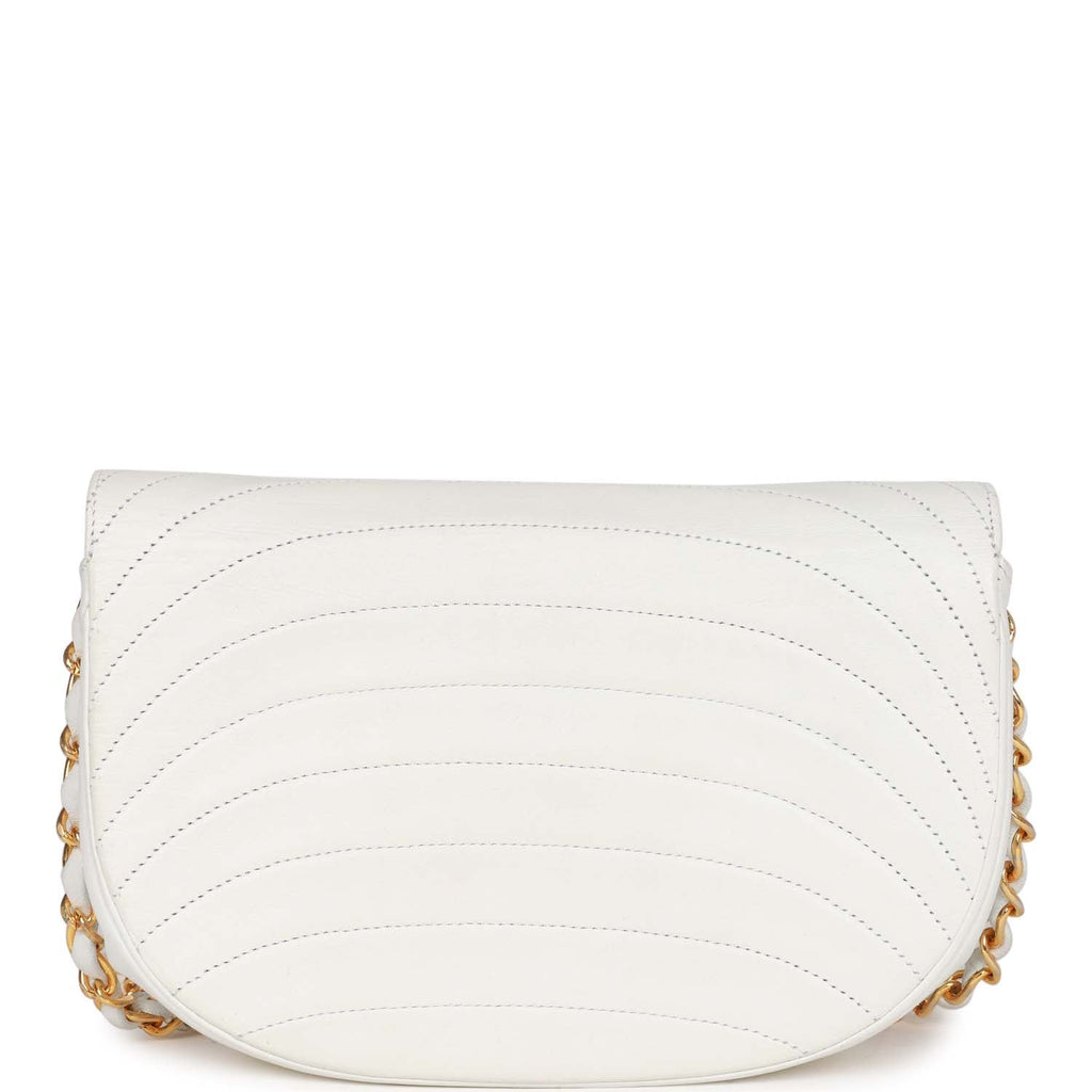 Chanel Vintage Half Moon Shoulder Bag White Lambskin Gold Hardware