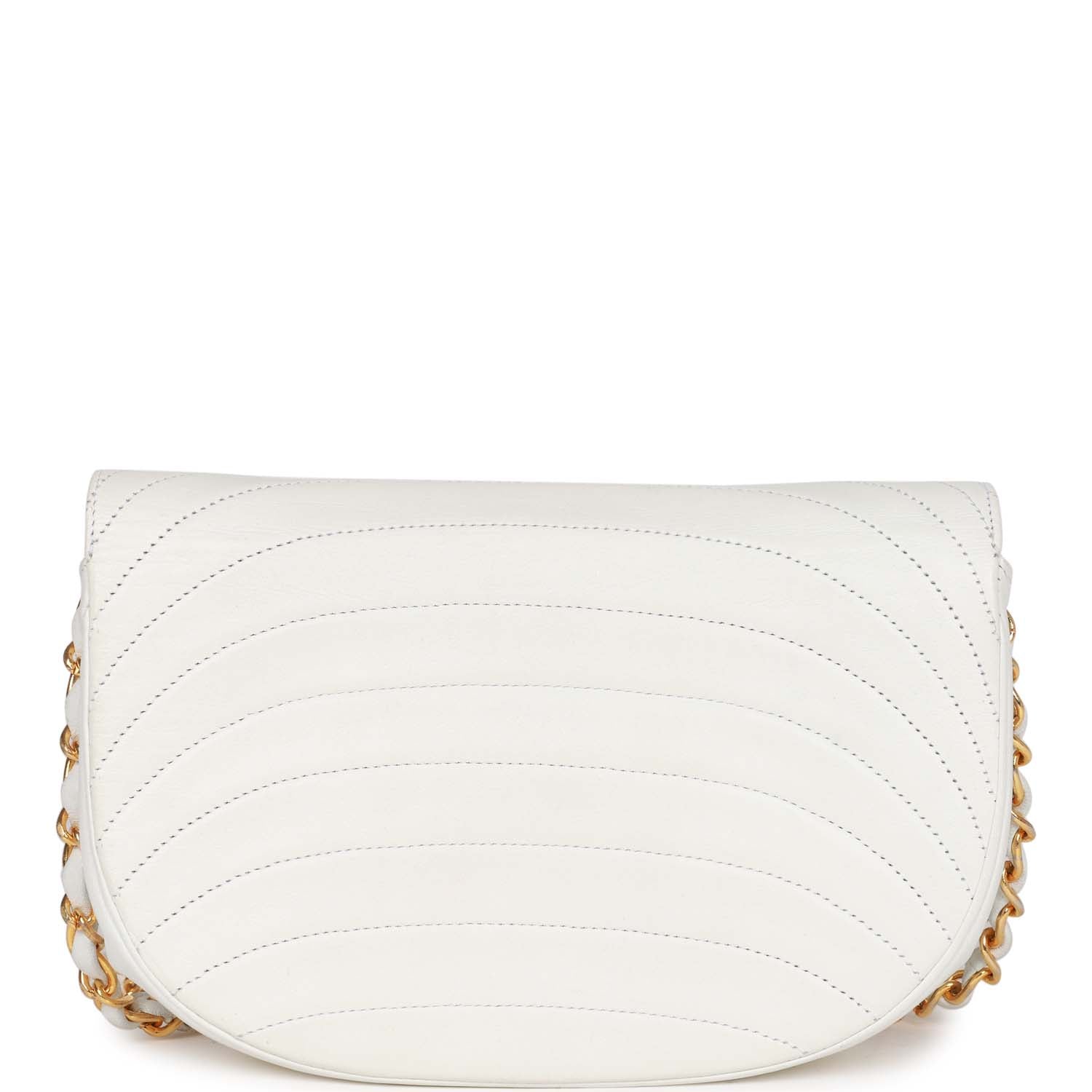 Chanel Vintage Half Moon Shoulder Bag White Lambskin Gold Hardware