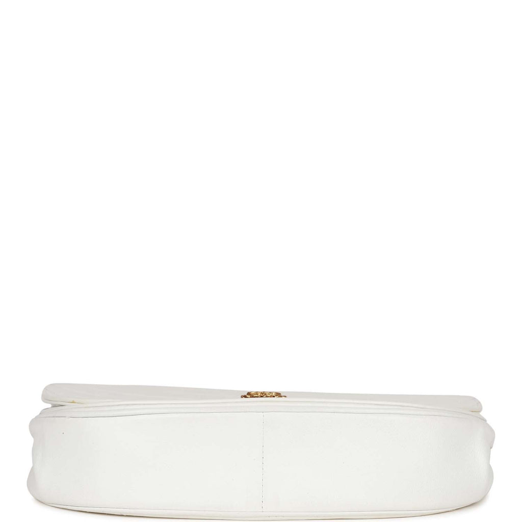 Chanel Vintage Half Moon Shoulder Bag White Lambskin Gold Hardware