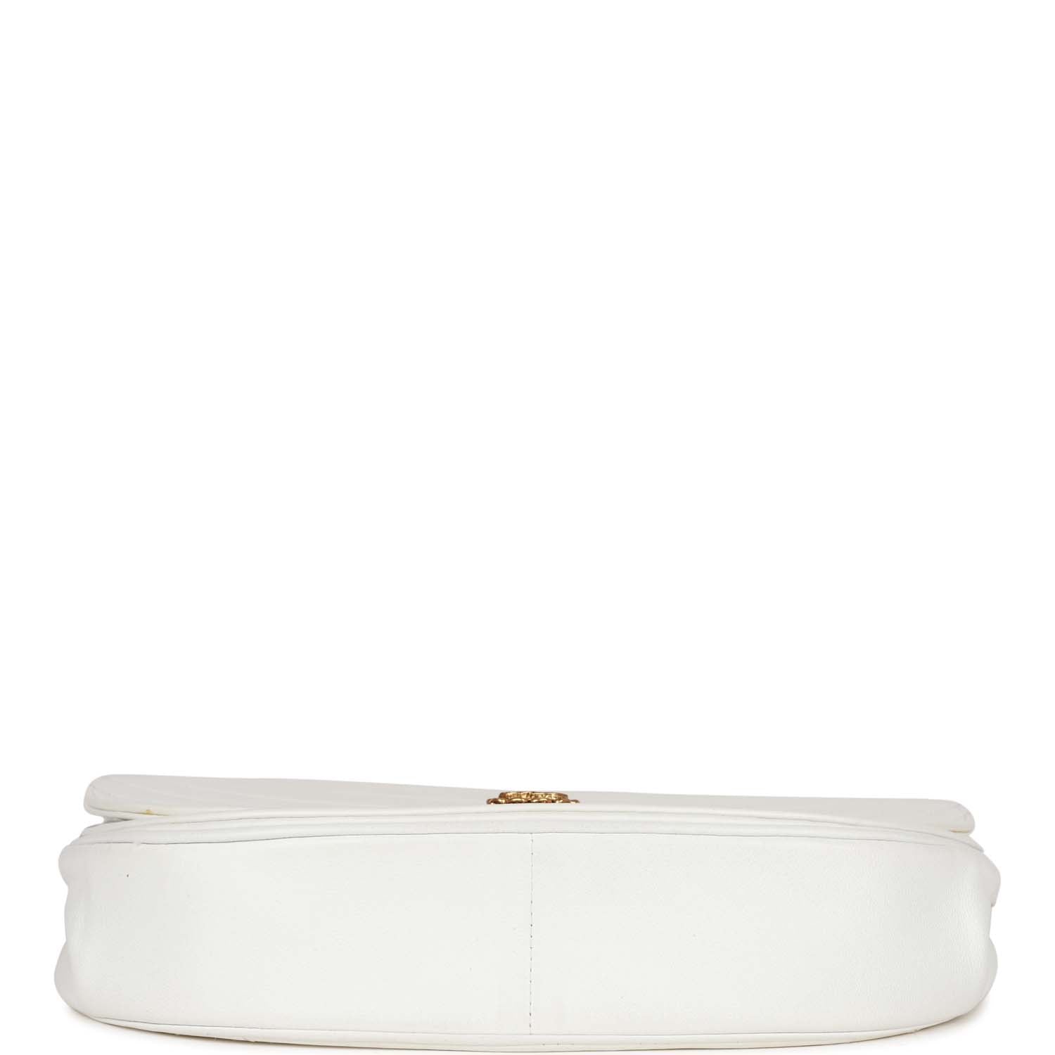 Chanel Vintage Half Moon Shoulder Bag White Lambskin Gold Hardware