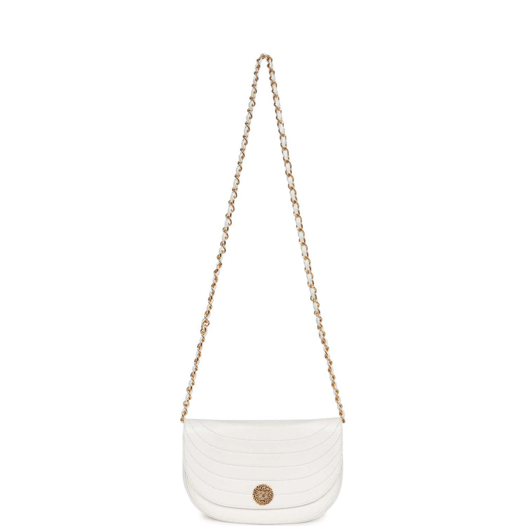 Chanel Vintage Half Moon Shoulder Bag White Lambskin Gold Hardware