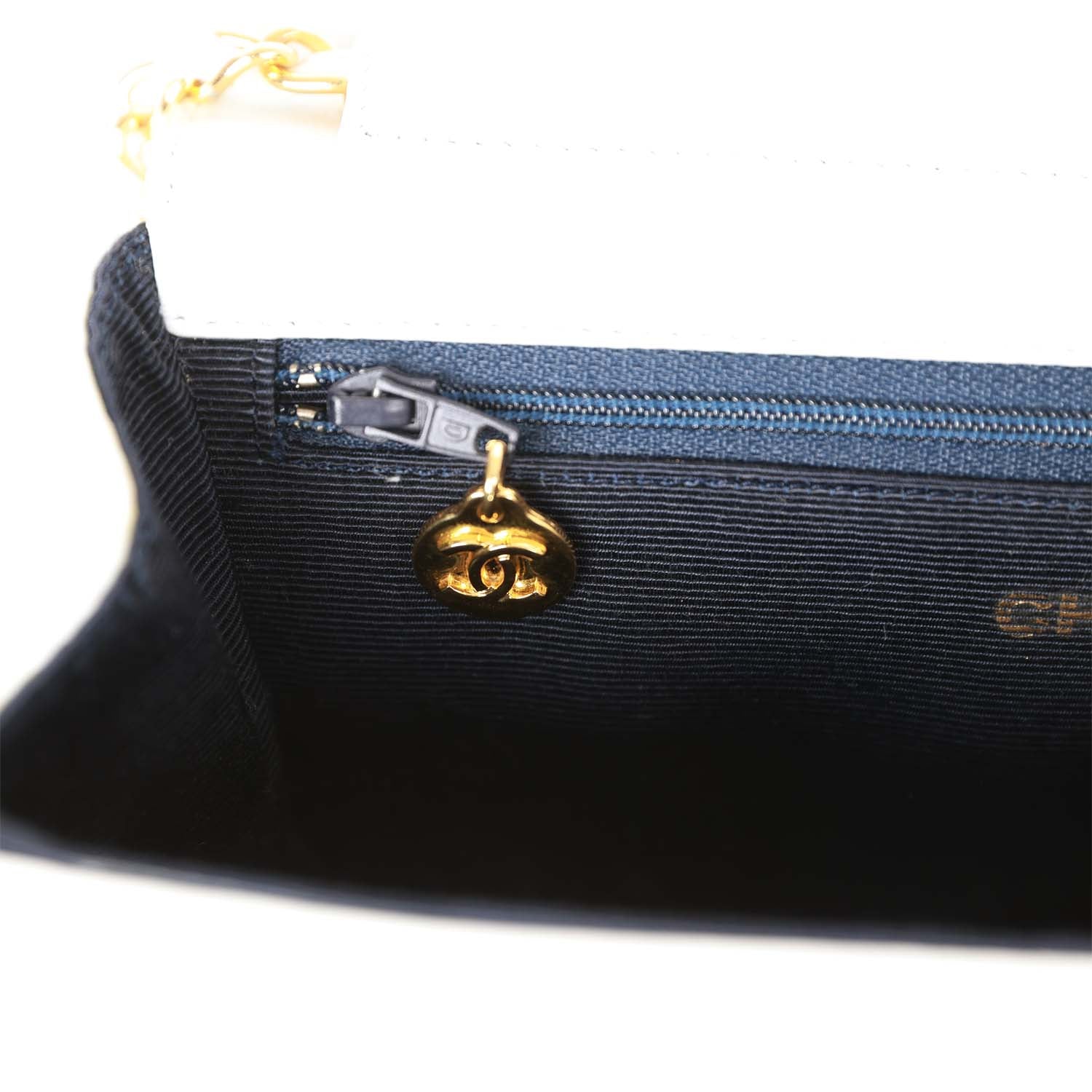 Chanel Vintage Half Moon Shoulder Bag White Lambskin Gold Hardware