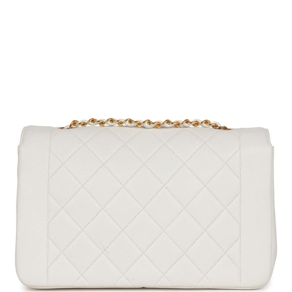 Chanel Vintage Medium Diana Flap Bag White Lambskin Gold Hardware