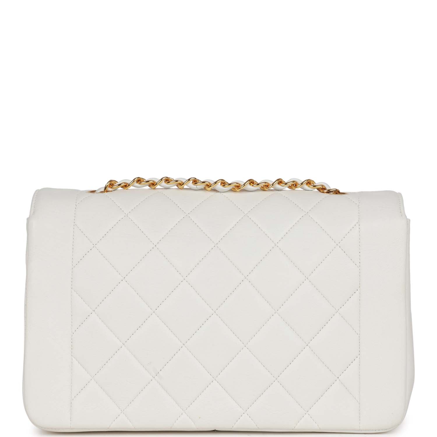 Chanel Vintage Medium Diana Flap Bag White Lambskin Gold Hardware