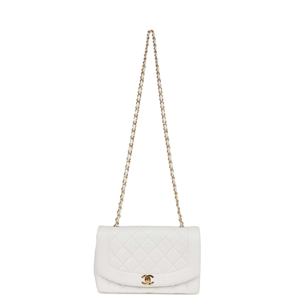 Chanel Vintage Medium Diana Flap Bag White Lambskin Gold Hardware