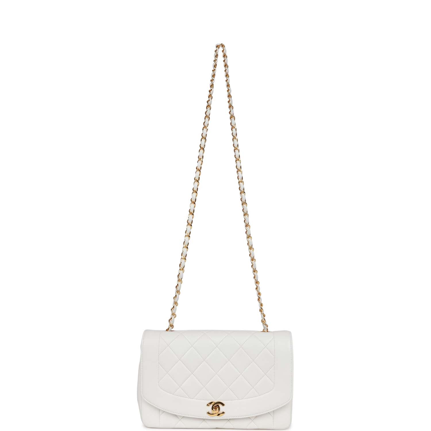 Chanel Vintage Medium Diana Flap Bag White Lambskin Gold Hardware