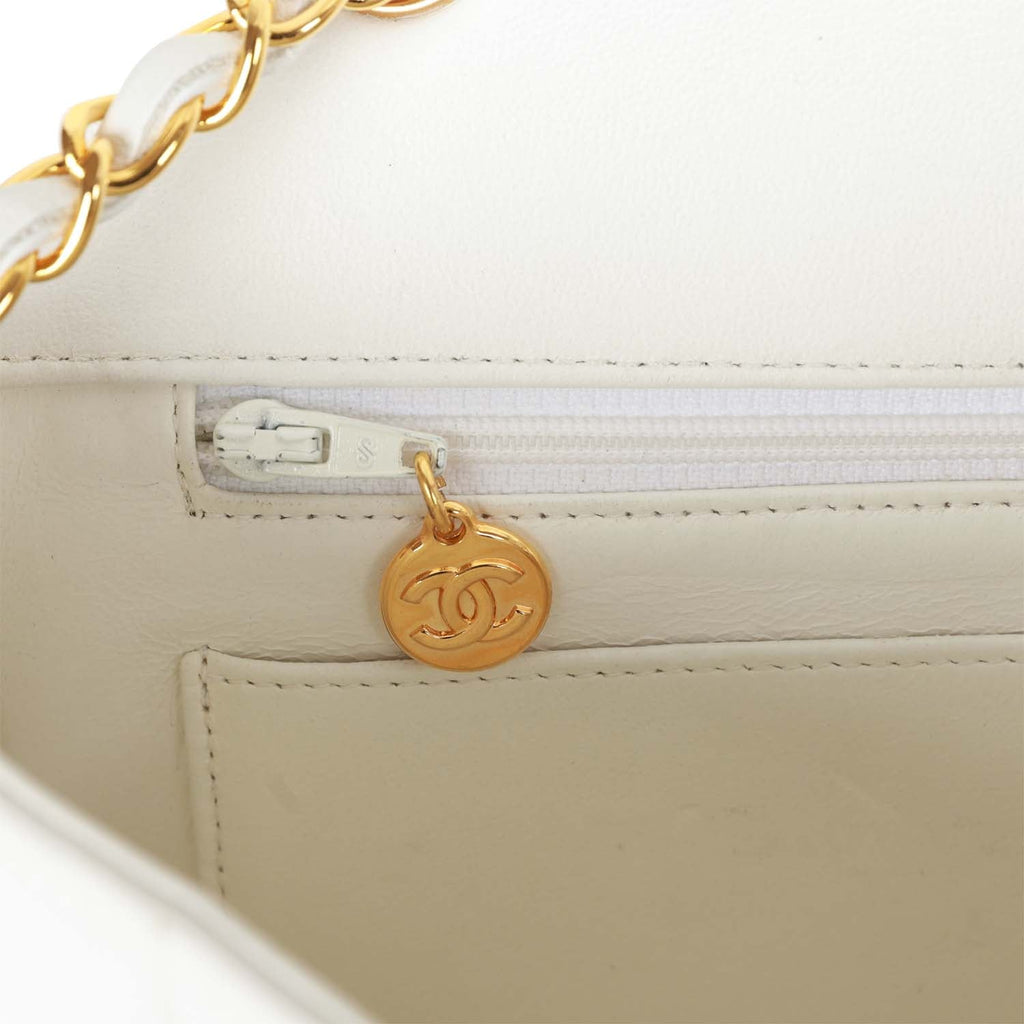 Chanel Vintage Medium Diana Flap Bag White Lambskin Gold Hardware