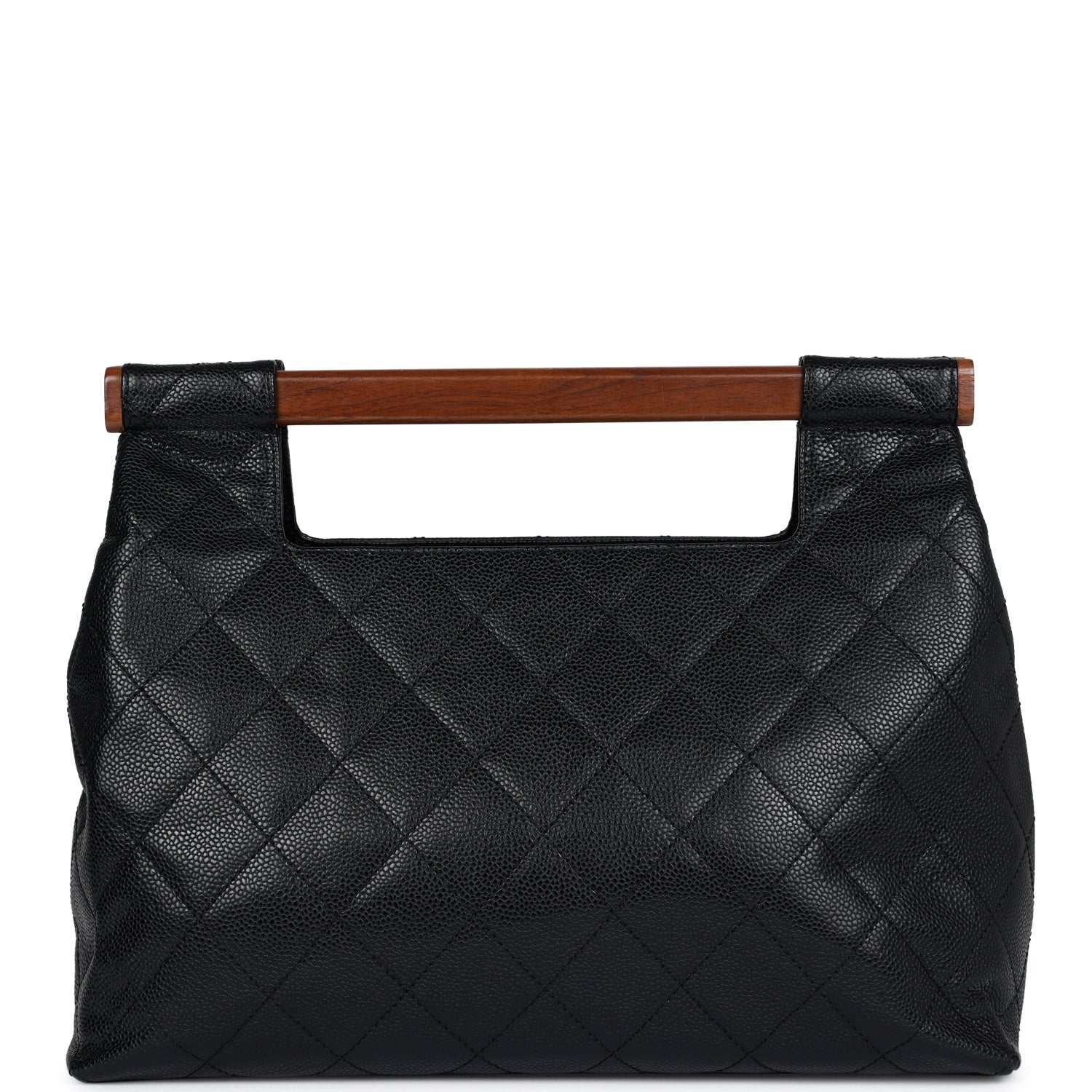Chanel Vintage Wood Top Handle Bag Black Caviar Gold Hardware