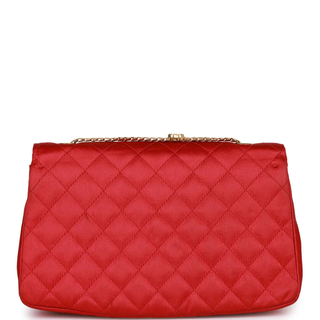 Chanel Vintage Flap Bag Red Satin Gold Hardware