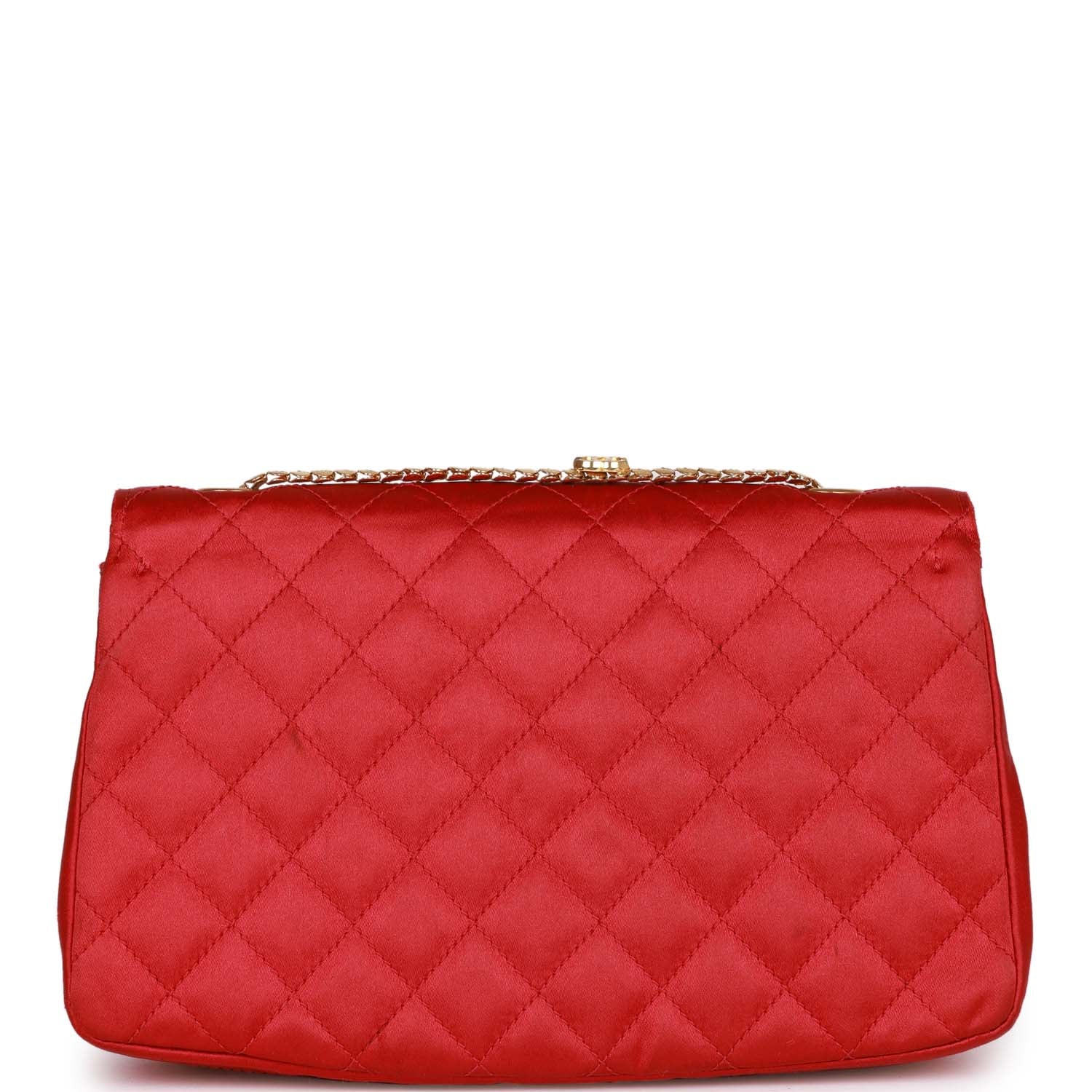 Chanel Vintage Flap Bag Red Satin Gold Hardware