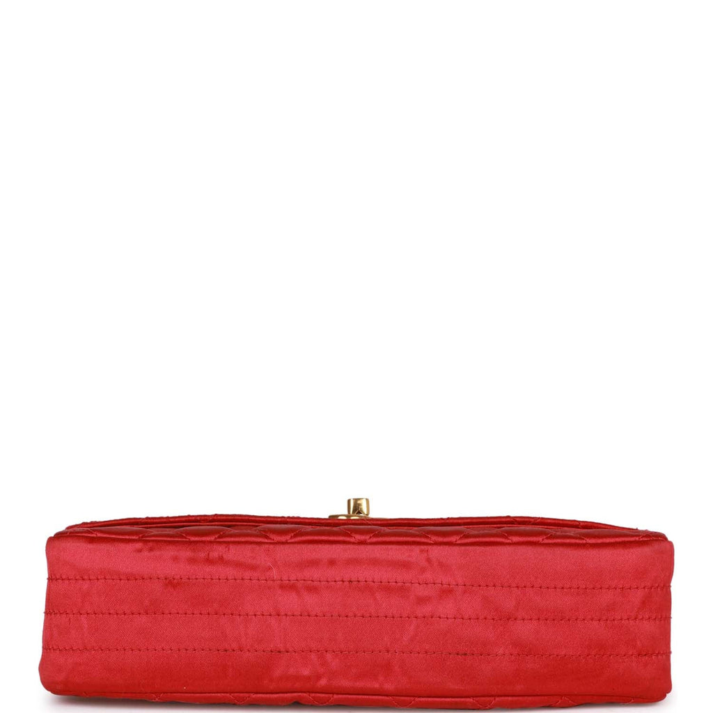 Chanel Vintage Flap Bag Red Satin Gold Hardware