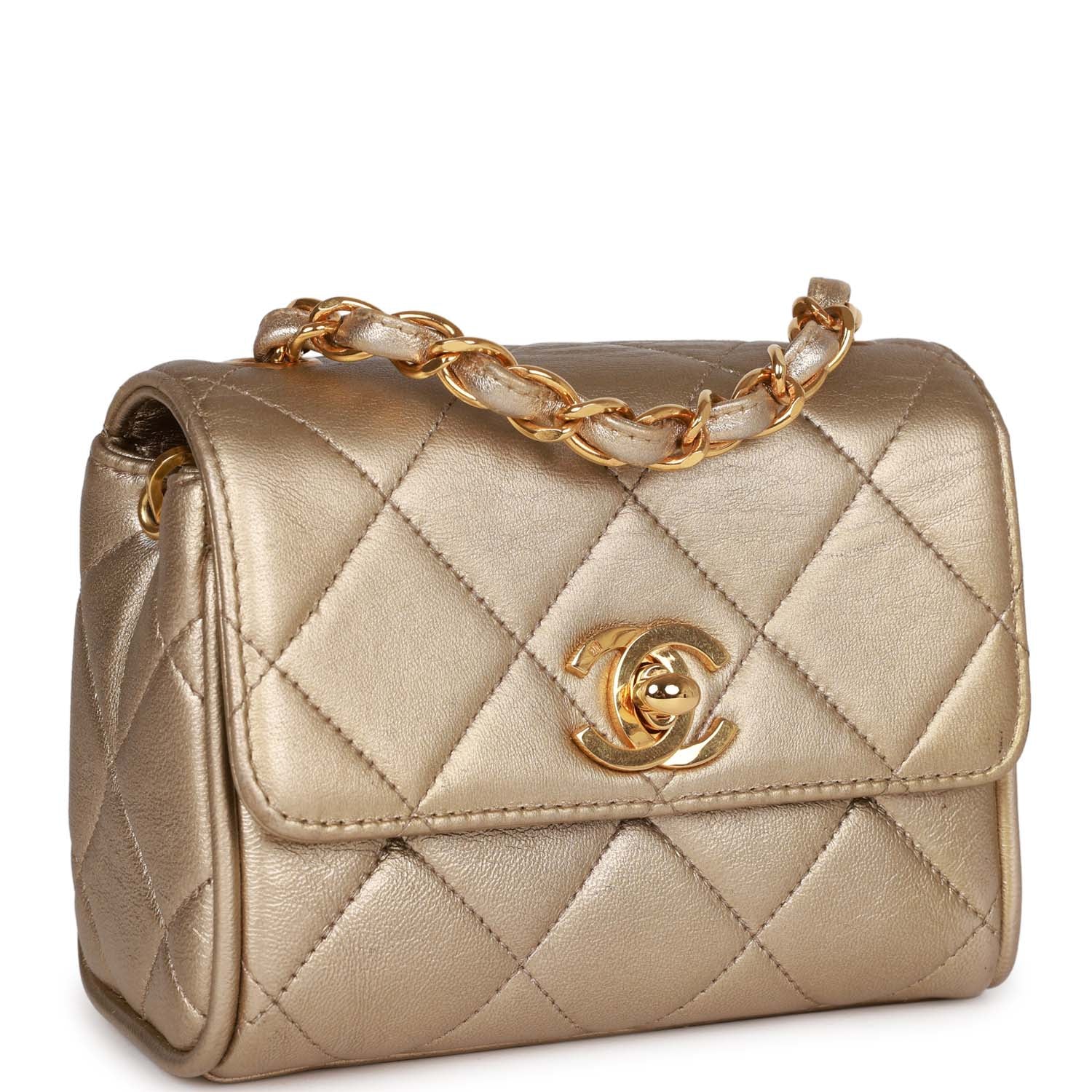 Chanel Vintage Nano Flap Bag Gold Metallic Lambskin Gold Hardware