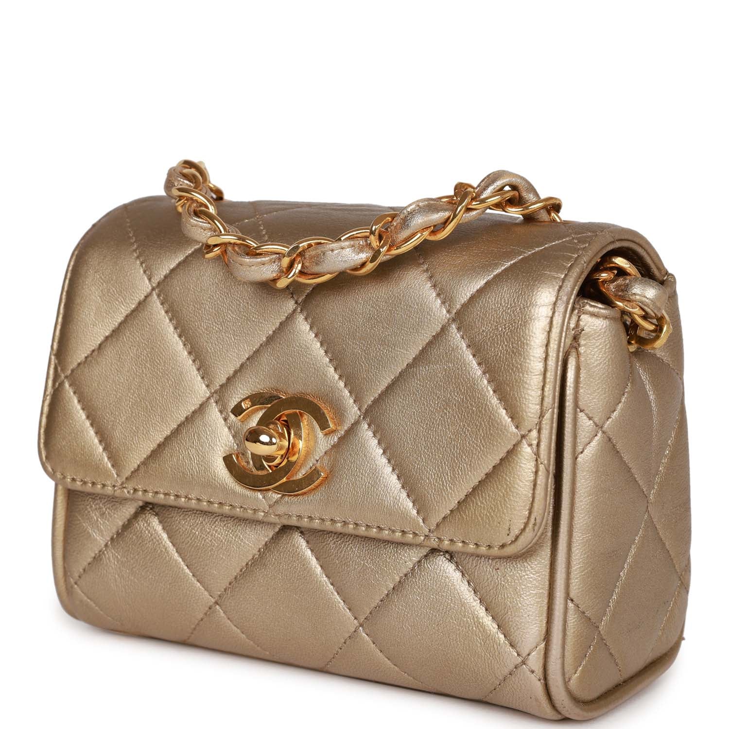 Chanel Vintage Nano Flap Bag Gold Metallic Lambskin Gold Hardware