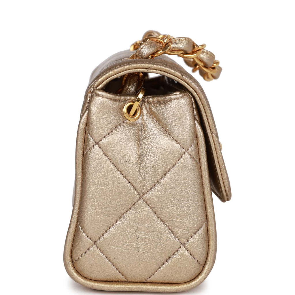 Chanel Vintage Nano Flap Bag Gold Metallic Lambskin Gold Hardware